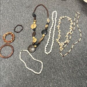 Bohemian Multi-Color Wood Beaded and Shell Necklace & Bracelet Bundle